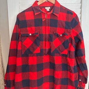 Red and Navy Plaid Zip-Up Shirt
